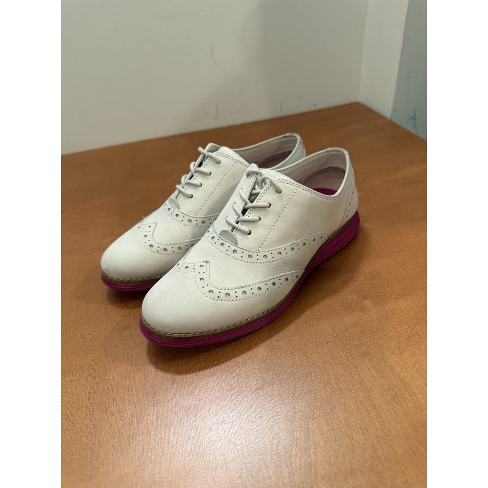 Cole Haan Original Grand Shoes Womens Size 5.5 Wingtip Oxford White Pink W24361 - Picture 2 of 10
